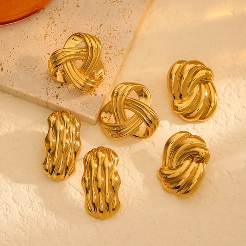Wrinkled Texture Ohrringe 18K Vergoldeter Edelstahl Mit 925 Sterling Silber Ohrstecker Mode Geometrische Frauen