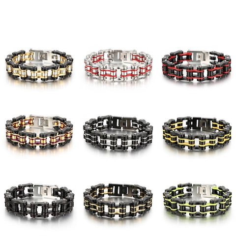 Herren Edelstahl Motorradkette Armband Hip Hop Street Style Heavy Duty Poliert Zweireihig Biker Schmuck