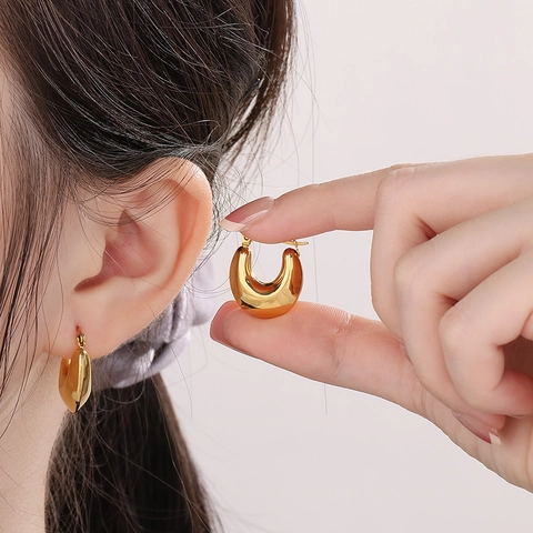 Pendientes De Aro Gruesos Acero Inoxidable Pulido Forma U Geométrico Retro Joyería De Moda Para Mujeres