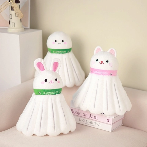 Creative Shuttlecock Shaped Plush Doll Cat Rabbit Smiley Face Badminton Mascot Soft Polyester Stuffed Toy Sports Gift