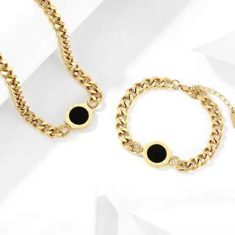 Collar Y Pulsera Con Colgante Redondo De Números Romanos De Acero Inoxidable Cadena De Eslabones Joyería Minimalista Elegante Para Mujer