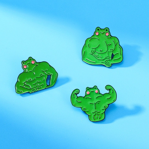 Divertido Pin De Esmalte De Rana Musculosa Broche De Aleación De Zinc Animal Para Decoración De Ropa De Mochila Joyería De Culturismo