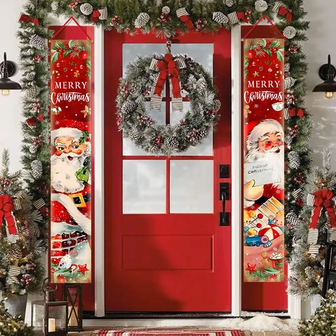 Weihnachts Türbanner Vintage Weihnachtsmann Polyester Outdoor Veranda Deko Flaggen Merry Christmas Heimdekoration
