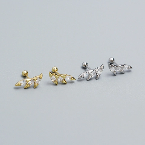 Flügel Ohrstecker Mit Zirkon 925 Sterling Silber Ohrringpfosten Schraubverschluss Piercing Knorpel Geometrisches Blatt