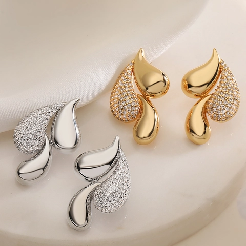 Geometric Water Drop Stud Earrings Copper Gold Plated Irregular Cubic Zirconia Fashion Jewelry For Women