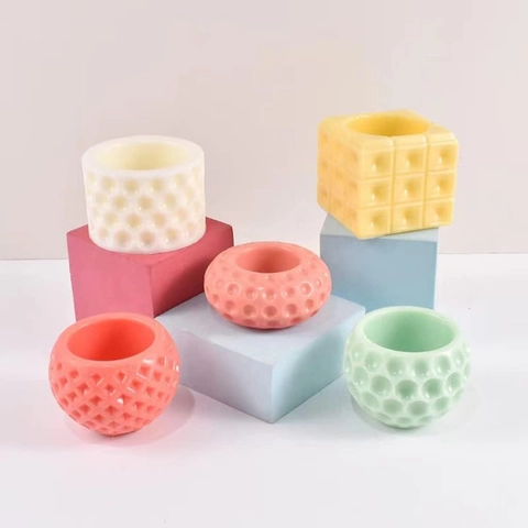 Silicone Mold For DIY Scented Candle Cups Geometric Polka Dot Textured Resin Casting Storage Box Succulent Pot Handmade Crafting Tools