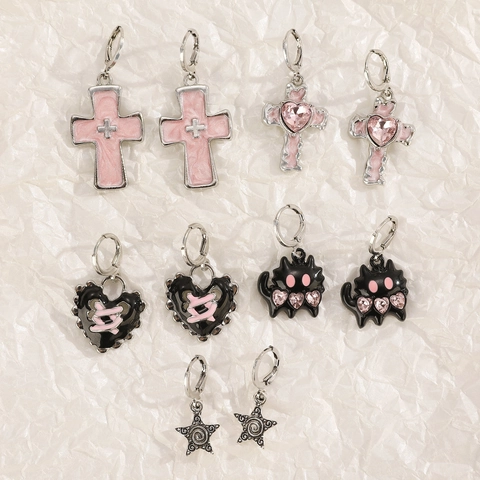 Orecchini Cuore Croce Stella Gatto Lega Rosa Nero Y2K Gotico Punk Gioielli Per Donne