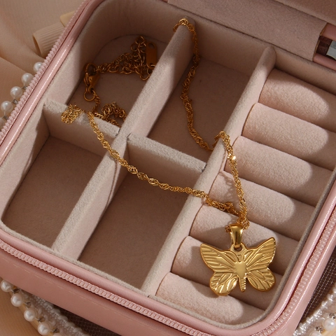Collana con Pendente a Farfalla in Acciaio Inossidabile Oro per Donna Catena da Clavicola Estetica Vintage Gioielli