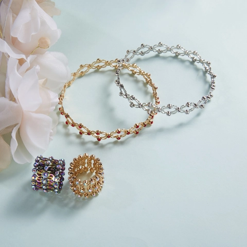 Retractable Ring Bracelet Creative Magic Expanding Copper Jewelry With Rhinestones Trendy Deformable Foldable Fashionable