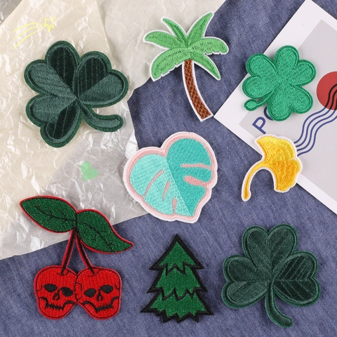 Embroidery Patches Polyester Iron On Sew On Clothing Decoration Cartoon Leaf Cherry Skull Patterns DIY Applique Apparels