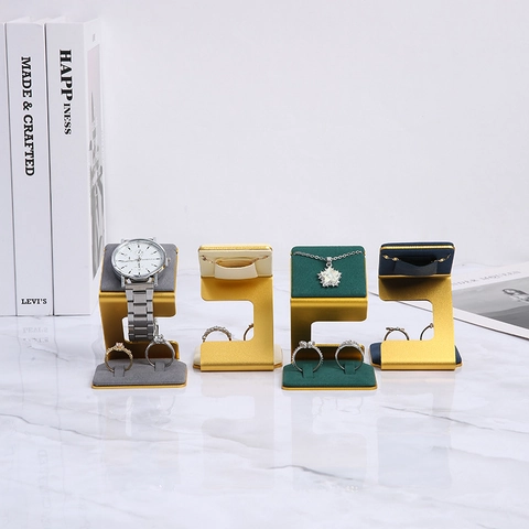 Z-Shaped Metal Jewelry Display Stand Microfiber Padding For Rings Earrings Watches Necklaces Luxury Retail Props