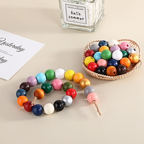 Runde Holzperlen Bunte Lackierte Lose Abstandsperlen Für DIY Schmuckherstellung Armband Halskette Quaste Zubehör Vintage Stil