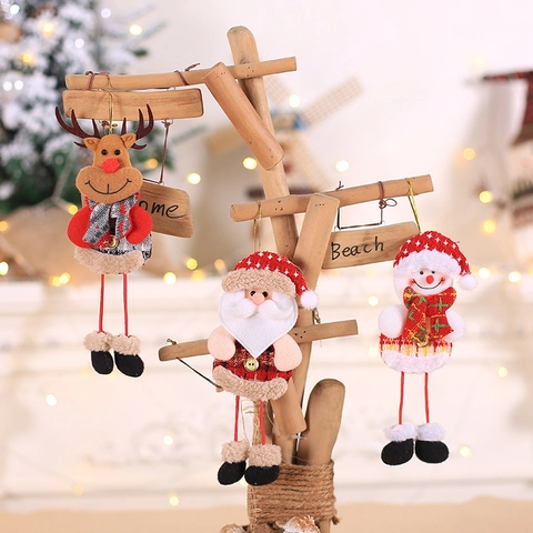 Decorazioni Appese Natale Bambola Peluche Babbo Natale Pupazzo Neve Renna Gambe Lunghe Tessuto Quadri Albero Festa