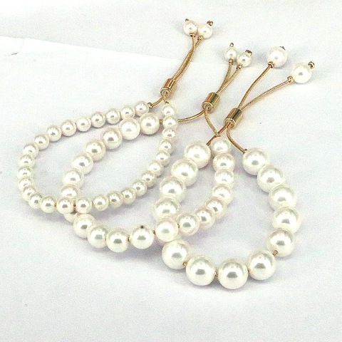 Shell Freshwater Pearl Bracelet Copper 18K Gold Plated Drawstring Adjustable Slider Clasp Elegant Jewelry For Women