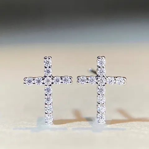 925 Sterling Silver Moissanite Cross Stud Earrings D Color Gold Silver Plated Hip Hop Dark Style Unisex Jewelry