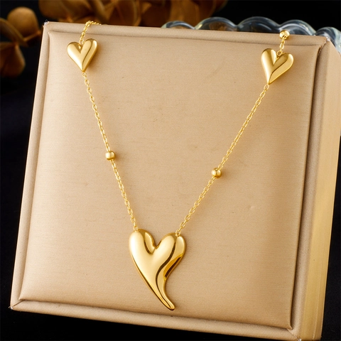 Mode Herz Anhänger Halskette Edelstahl Vergoldet Perlenkette Unregelmäßige Herz Anhänger Schmuck Damen