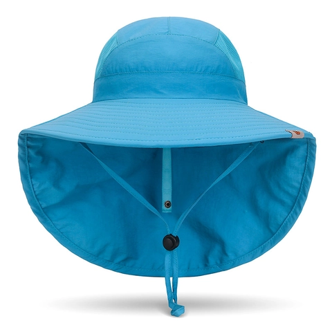 Cappello Da Sole Bambini All Aperto Con Protezione Collo Tesa Larga Rete Traspirante Regolabile Cappellino