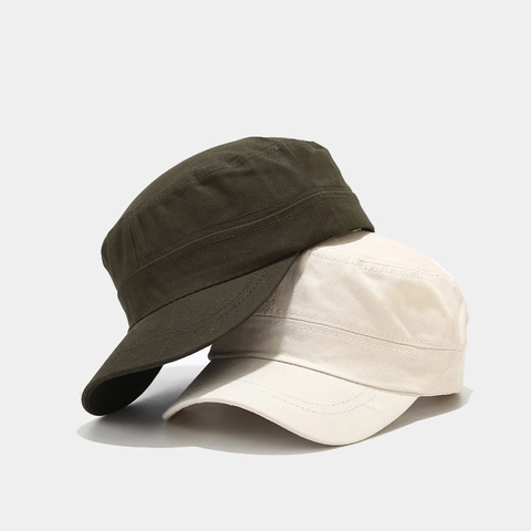 Gorra Cadet Hombre Vintage Algodón Lona Techo Plano Militar Color Sólido Ala Corta Exterior Ajustable