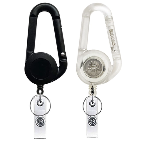 Retractable Badge Reel Carabiner Keychain ID Card Holder Heavy Duty Recoil Keyring Pull Chain ABS Plastic Metal Clip