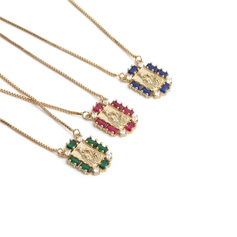 Religious Pendant Necklace Copper Box Chain Vintage Virgin Mary Micro Pave Zirconia Geometric Square Jewelry For Women