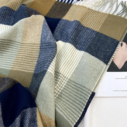Sciarpa A Quadri Imitazione Cashmere Ispessita Calda Scialle Invernale Con Nappe Plaid Geometrico Moda Per Donna