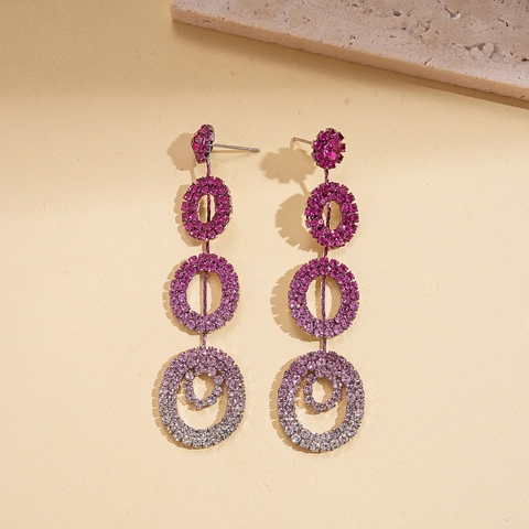 Orecchini Pendenti Geometrici Sfumati Rosa Con Strass E Silver Earring Post Per Donna