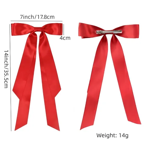 Grande Barrette À Nœud En Satin Avec Longs Rubans Couleur Unie Douce Princesse Épingle À Cheveux Élégante Pour Femmes Filles