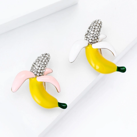 Simpatica Spilla a Forma di Banana in Lega Smaltata Placcata Oro Con Strass per Decorazione Abbigliamento Donna Regalo Gioielli