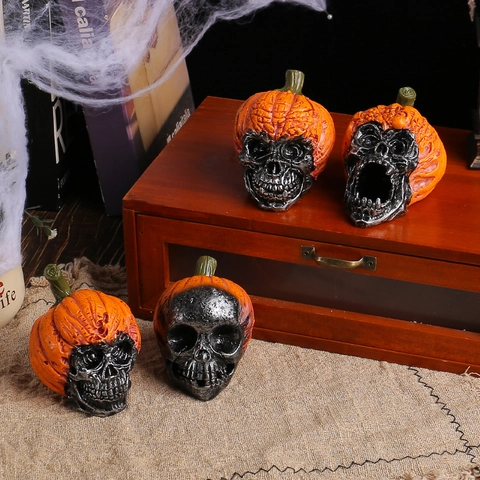 Halloween Kürbis Schädel Harz Ornamente Realistische Gotische Schreibtisch Deko Für Party Geheimzimmer Requisiten