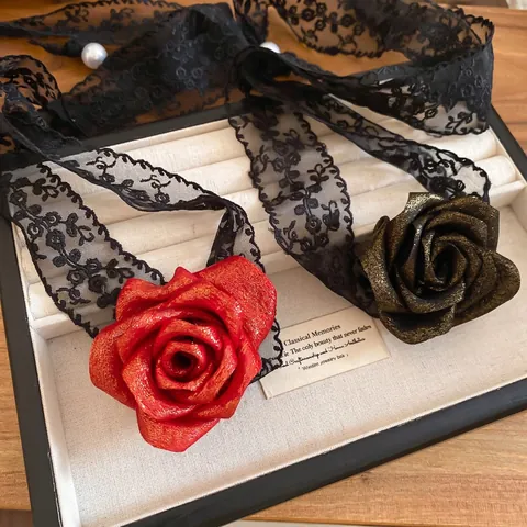 Collar Gargantilla De Flor Rosa Elegante Encaje Tela Gótico Retro 3D Floral Cadena De Clavícula Con Perla Artificial De Imitación Para Mujeres