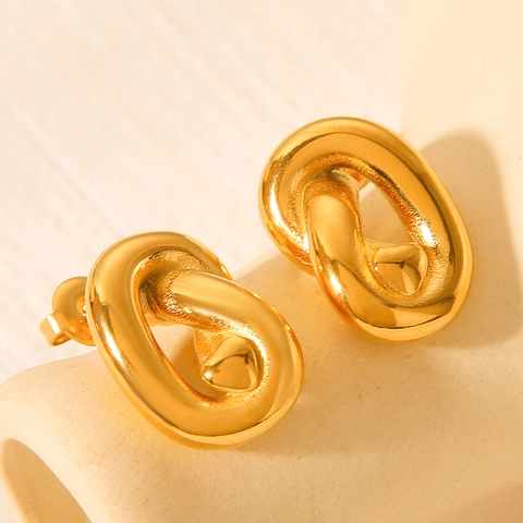 Verdrehte Geometrische Ovale Kettenohrstecker 18 Karat Vergoldeter Edelstahl Minimalistischer Moderner Damenschmuck