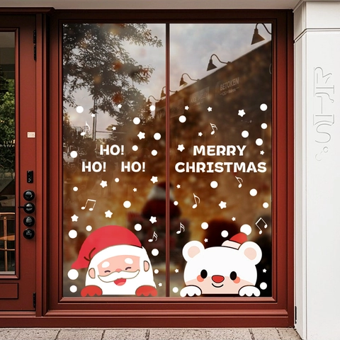 Christmas Window Stickers Static Cling PVC Santa Claus Reindeer Polar Bear Snowflakes Double Sided Reusable Glass Decals