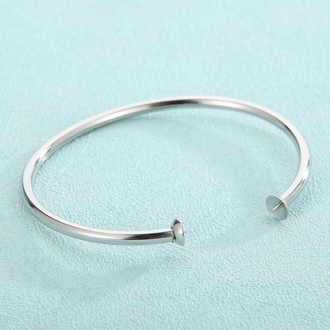 Stainless Steel Open Cuff Bracelet For DIY Jewelry Making Round Cup Peg Setting Minimalist Simple Polished Semi Finished
