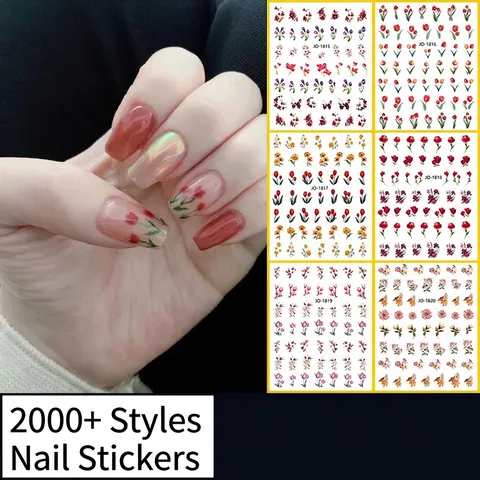 Tulip Flower Nail Art Stickers Ultra Thin Waterproof Self Adhesive Spring Floral Decals DIY Manicure Decoration For Women