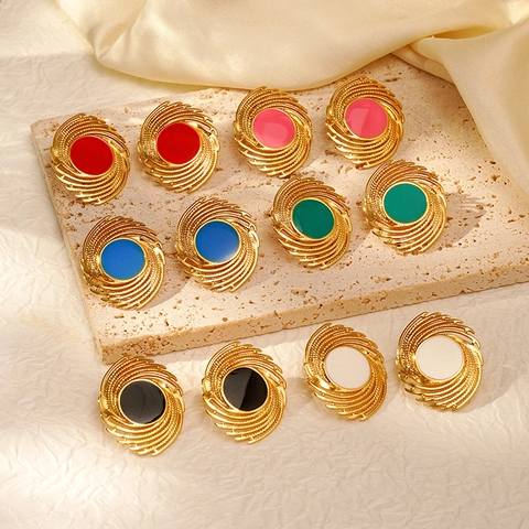 Retro Swirl Enamel Stud Earrings 18K Gold Plated Stainless Steel With Titanium Steel Earring Post Geometric Jewelry