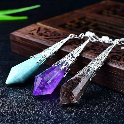 Natural Crystal Pendulum Necklace Hexagonal Prism Gemstone Point Beaded Chain Divination Meditation Healing Jewelry For Women Men