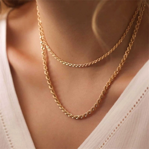 Unisex Stainless Steel Layered Necklace Hip Hop Personality Twist Rope Chain Double Layer Clavicle Chain Jewelry Gift