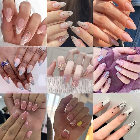 Press On Nails Wearable Full Cover Gradient French Patterned Fashionable Elegant Artificial Finger Decoration Women Girls