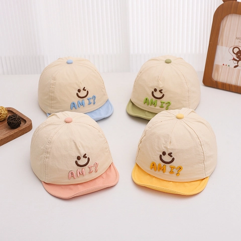 Cappellino Da Baseball Per Neonati Con Visiera Morbida Ricamo Faccina Sorridente Traspirante Protezione Solare Regolabile