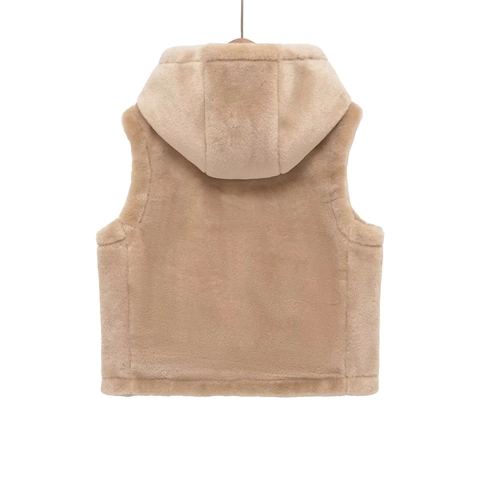 Chaleco con Capucha de Piel Sintética para Mujer Moda Otoño Invierno Cálido sin Mangas con Cierre de Alamares Color Sólido