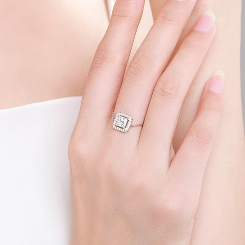 Square Zircon Halo Adjustable Chain Ring 925 Sterling Silver Fashion Minimalist Jewelry For Women
