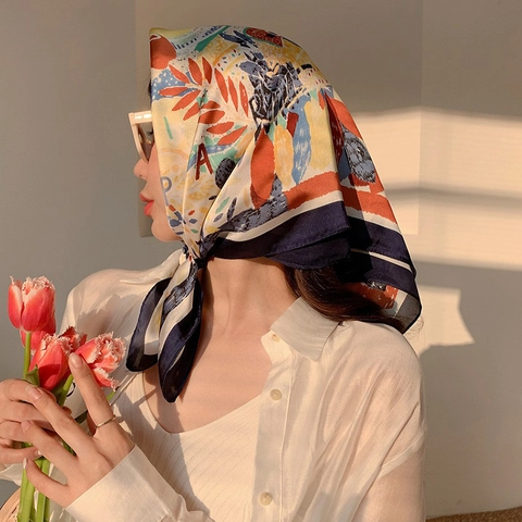 Französisch Vintage Paisley Druck Satinnimitat Quadratischer Schal Satin Bandana Für Haar Handtasche Kopfbedeckung Halsschmuck