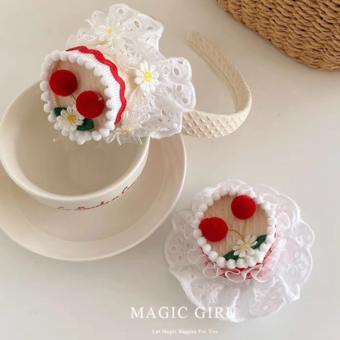Süßes Kirschkuchen Form Stirnband Und Haarklammer Set Mit Spitze Gänseblümchen Kawaii Lolita Accessoires Für Mädchen