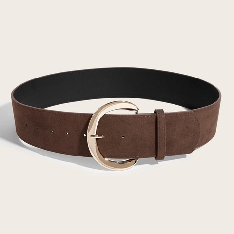 Ceinture Large Femme Vintage Texture Suédée Boucle Métallique Ronde Décoration Robe Style Rétro Élégant