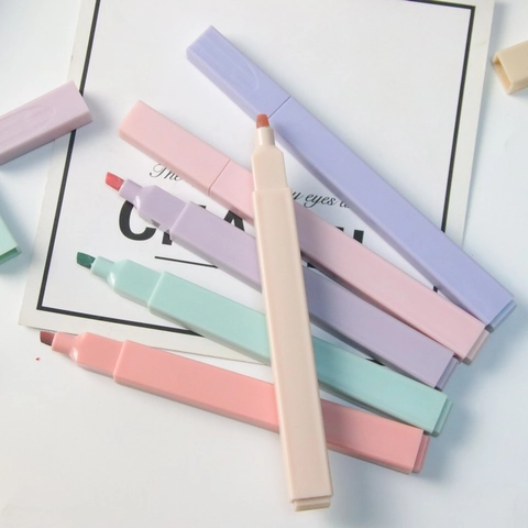 Plastic Highlighters Square Anti Roll Barrel Chisel Tip Morandi Colors Eye Protection For Journaling School Office