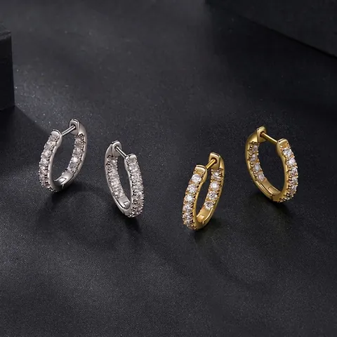 Luxury Moissanite 925 Sterling Silver Hoop Earrings For Women Round Pave Rhinestone Ear Buckle With GRA Certificate