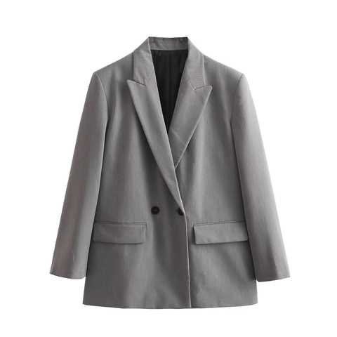 Women Double Breasted Blazer Notch Lapel Polyester Long Sleeve Outerwear Office Lady Streetwear Casual Jacket With Pockets