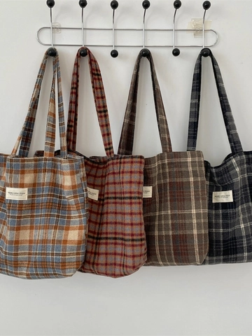 Borsa Tote In Lana A Quadri Retrò Grande Capacità Borsa A Tracolla Con Chiusura Magnetica Per Donna