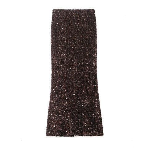 Women Sexy Sequin Maxi Skirt Elegant High Waist Bodycon Fishtail Back Slit Evening Party Polyester
