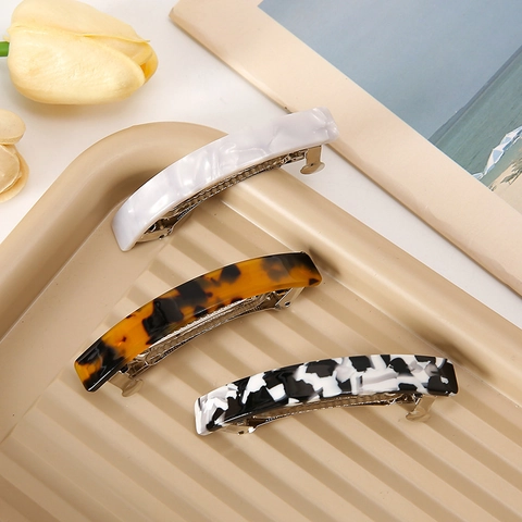 Rechthoekige Acetaat Haarclip Vintage Schildpadpatroon Veer Barrette Zijclip Voor Vrouwen Meisjes Mode